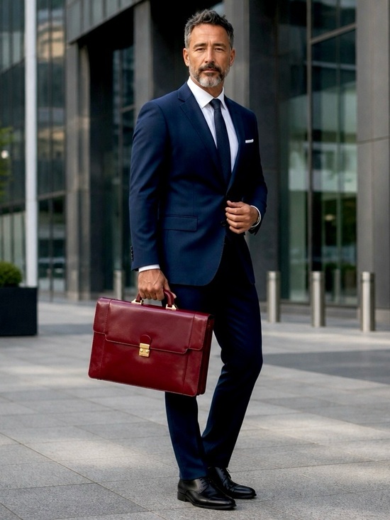 Handbags - Vintage Midnight Bordeaux Leather Briefcase - Classic Professional